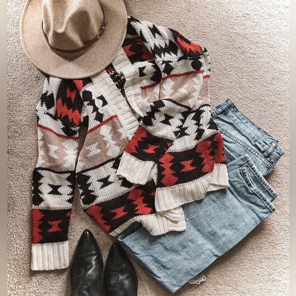 Knit Sweater Cardigan Boho Aztec Southwestern